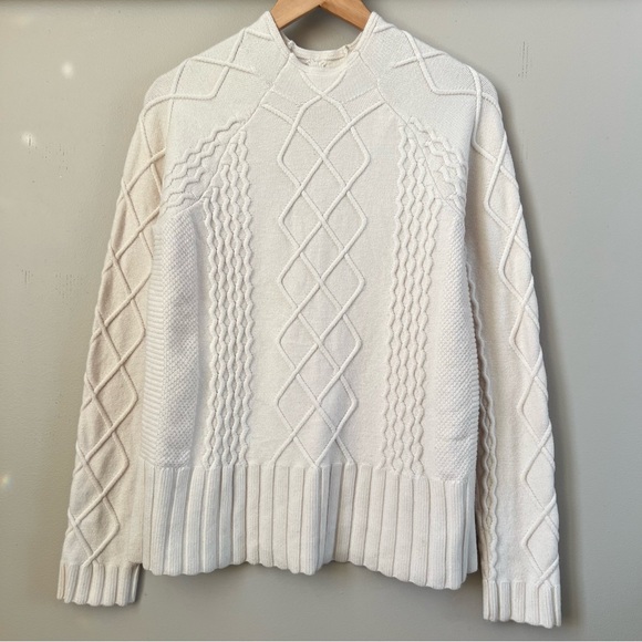Cyrus Sweaters - Cyrus Cream Cable Knit High Neck Pullover Nordic Sweater SZ M